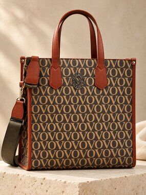 Valentino Orlandi Brown Monogram Vegan Leather Large Tote Bag V-2010 NWT